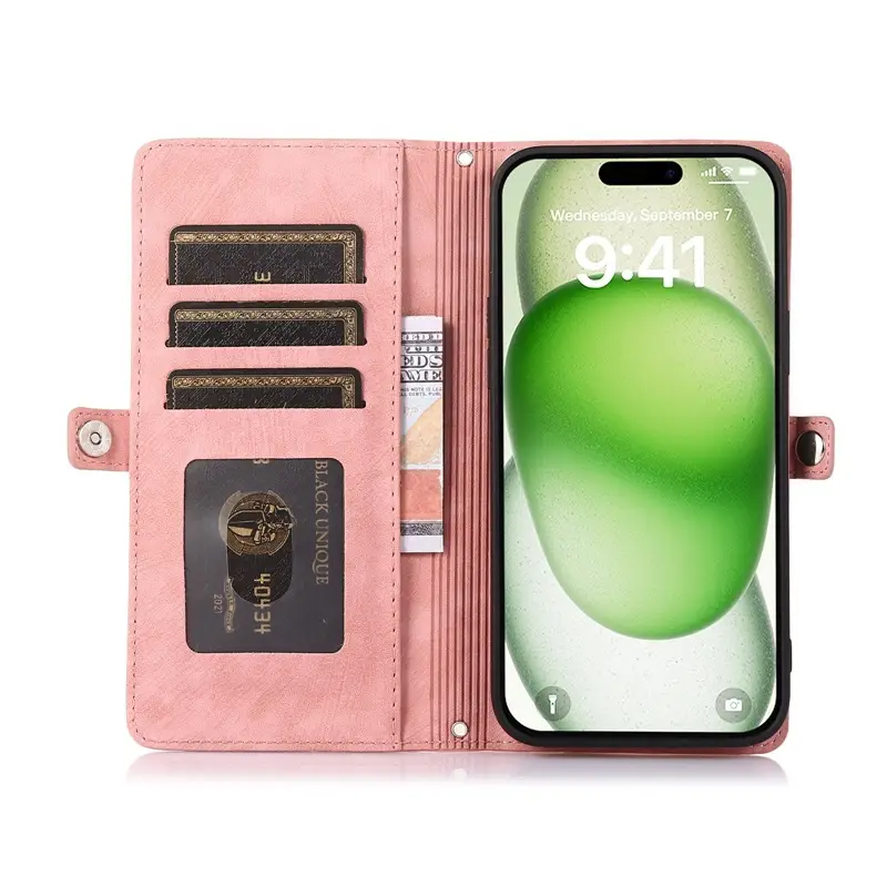 Apple iPhone 17 Pro Max Leather Zipper Case Brown - Image 9