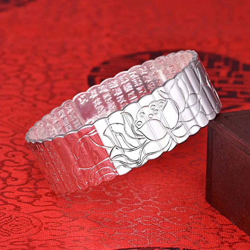 Silver Plated Cross-Cultural Compassion Mantra Bracelet - Image 4