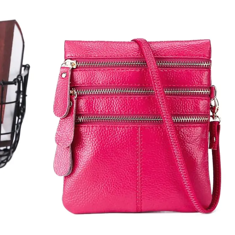 Purple Leather Shoulder Bag for Women with Zip Closure