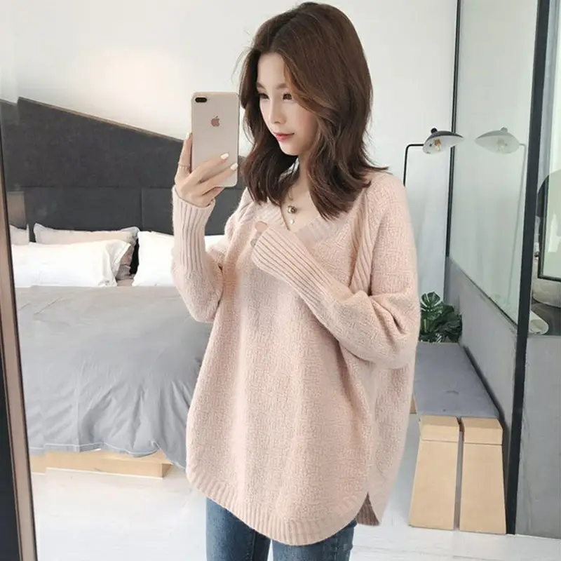 Women's Knitted V-Neck Pullover Sweater Spring Autumn Winter - Image 2