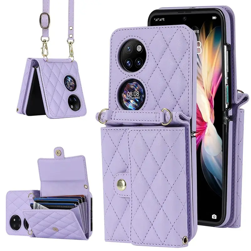 Huawei P50pocket Crossbody Leather Flip Case Mint Blue - Image 3