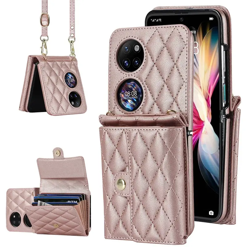 Huawei P50pocket Crossbody Leather Flip Case Mint Blue - Image 6
