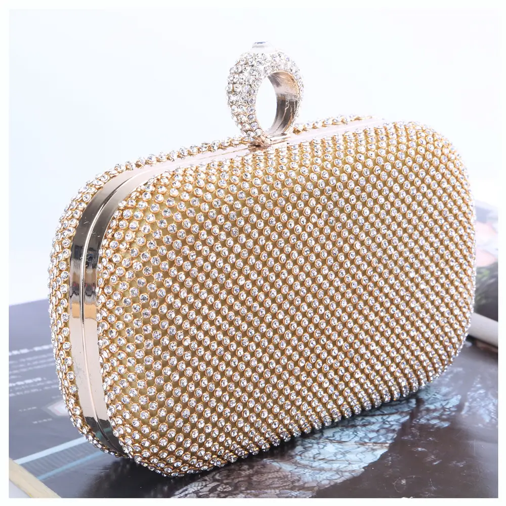 Handmade Rhinestone Evening Bag with Ring Handle