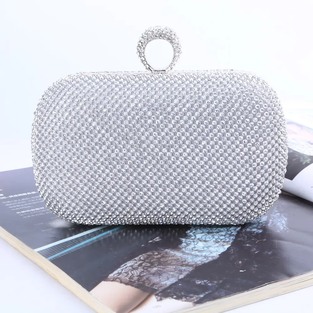 Handmade Rhinestone Evening Bag with Ring Handle