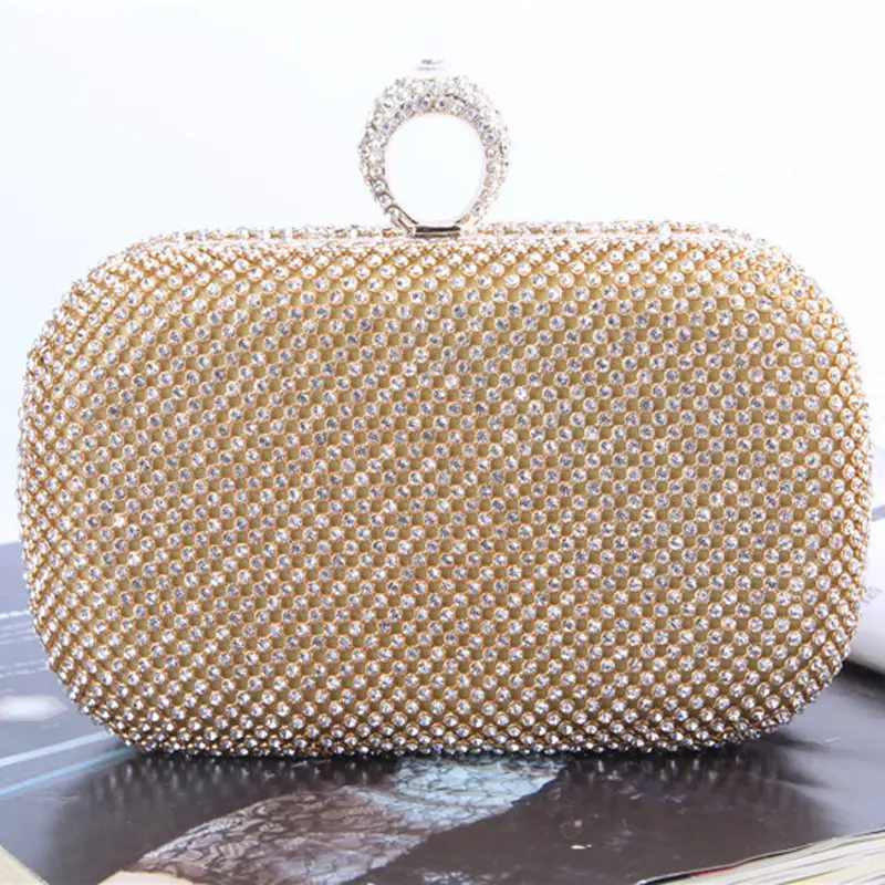 Handmade Rhinestone Evening Bag with Ring Handle
