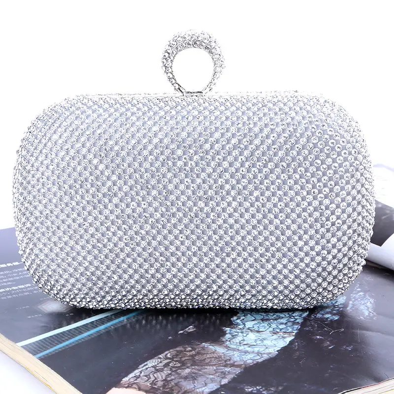 Handmade Rhinestone Evening Bag with Ring Handle