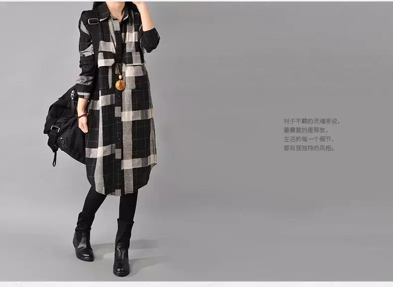 2018 Korean Style Plaid Cotton Linen Shirt Dress Large — feature 11