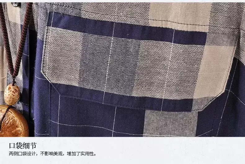 2018 Korean Style Plaid Cotton Linen Shirt Dress Large — feature 17