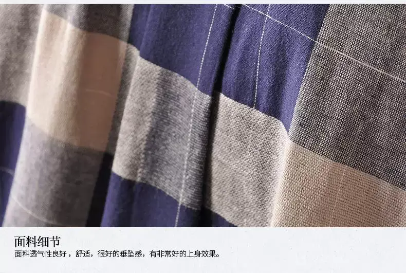 2018 Korean Style Plaid Cotton Linen Shirt Dress Large — feature 18