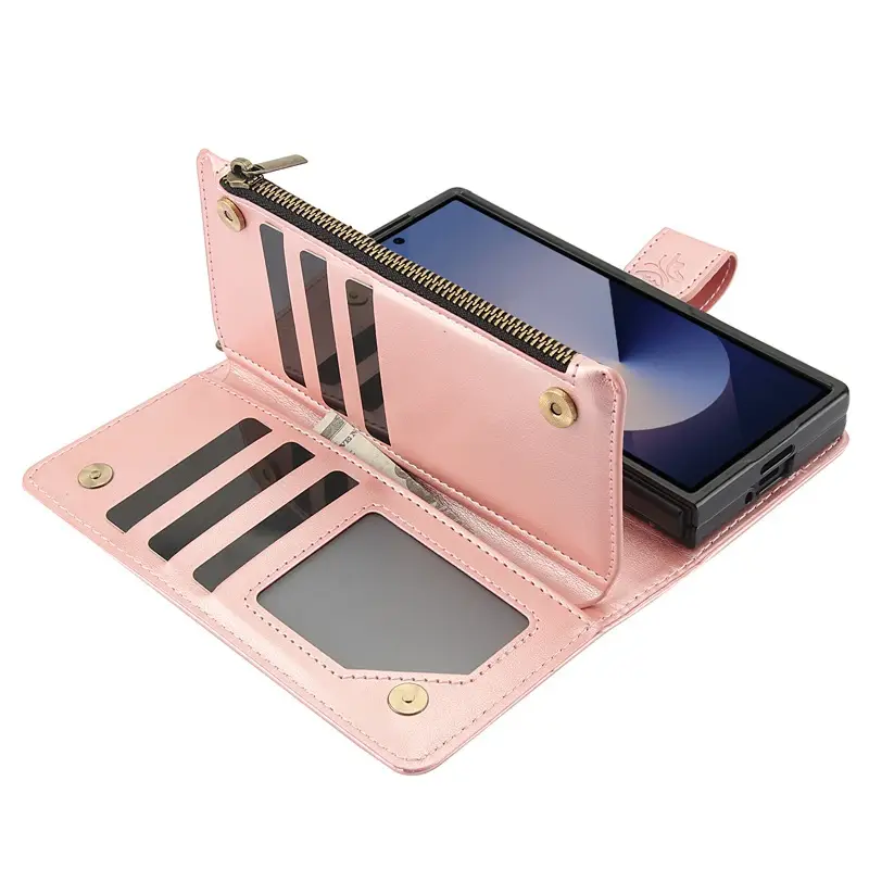 Foldable Butterfly Zipper Mobile Phone Case Mint Leather