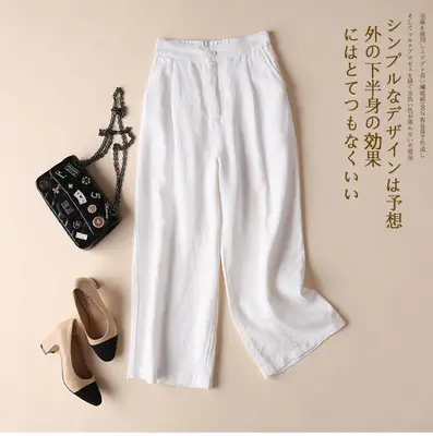 2023 Women Linen Wide Leg Pants OL Loose Ankle - Image 9