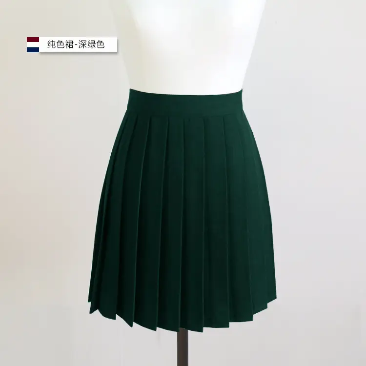Green Pleated Student Skirt Solid Color - Image 10