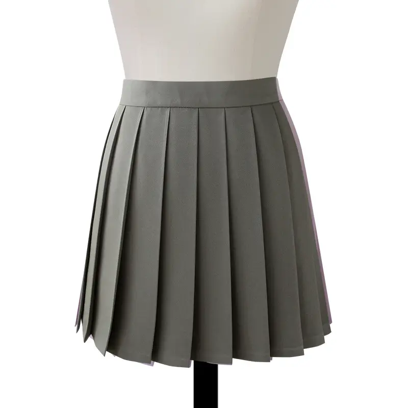 Green Pleated Student Skirt Solid Color - Image 14
