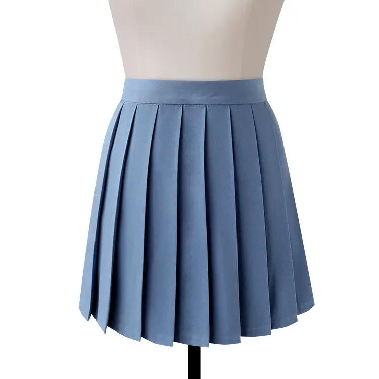 Green Pleated Student Skirt Solid Color - Image 23