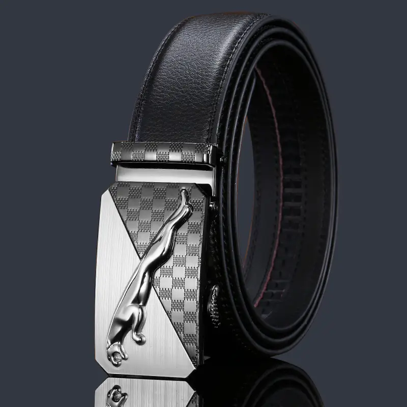 Men's Black Leather Belt with Gold Eagle Buckle - Image 7