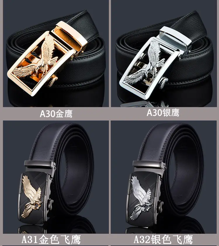 Men's Black Leather Belt with Gold Eagle Buckle β feature 6