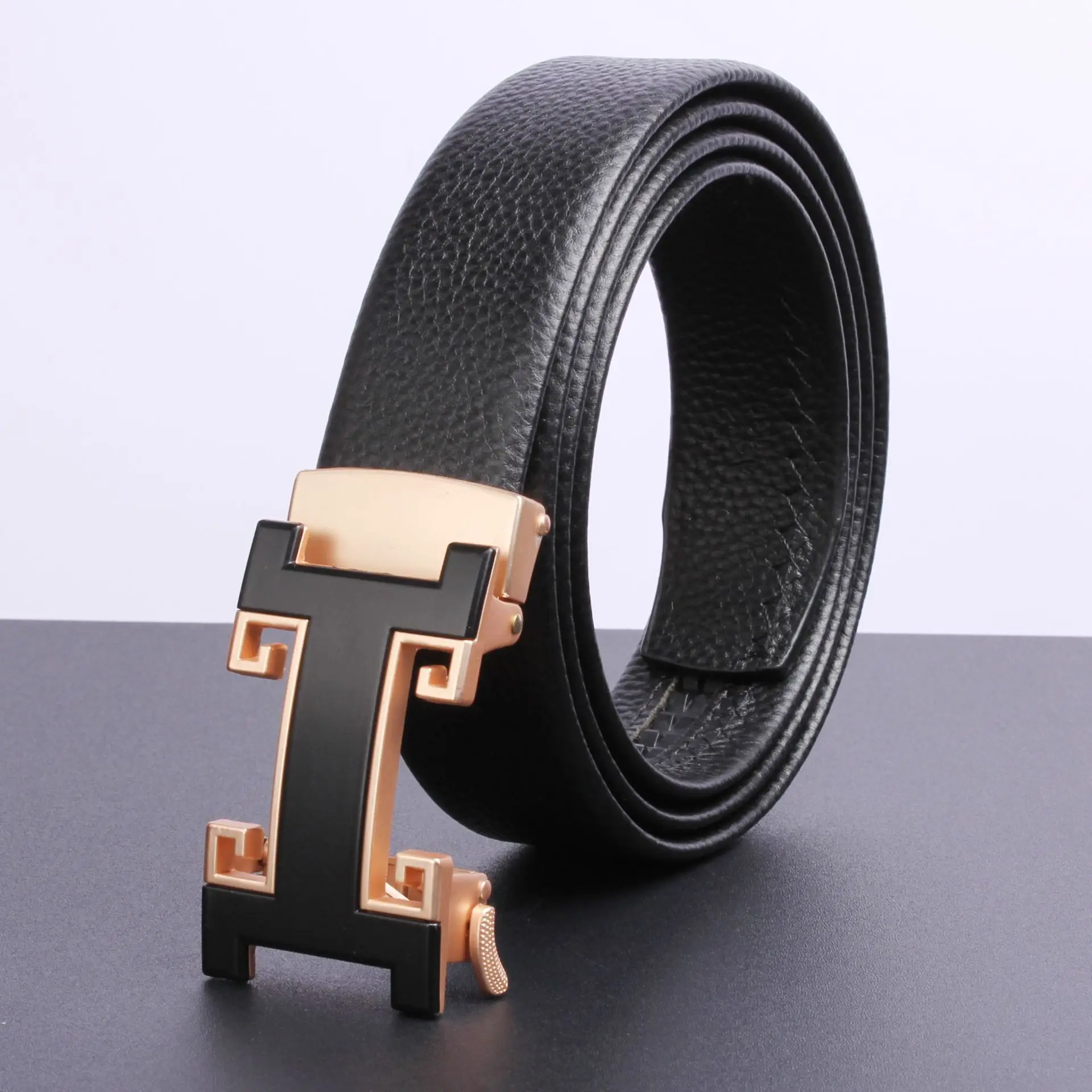 Men's Black Leather Belt with Gold Eagle Buckle - Image 13