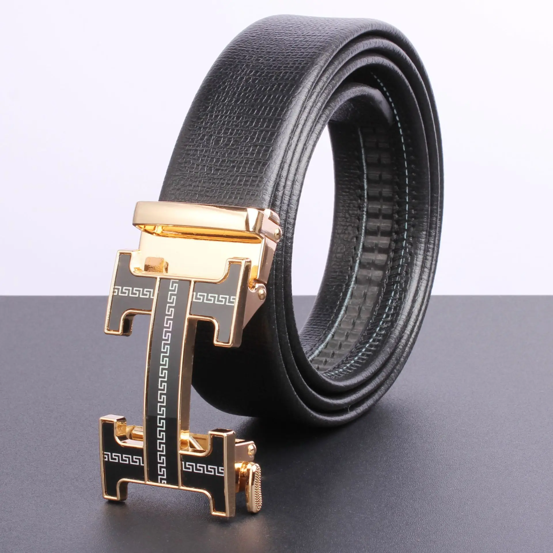 Men's Black Leather Belt with Gold Eagle Buckle - Image 15