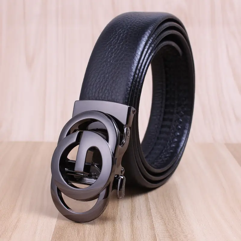 Men's Black Leather Belt with Gold Eagle Buckle - Image 2