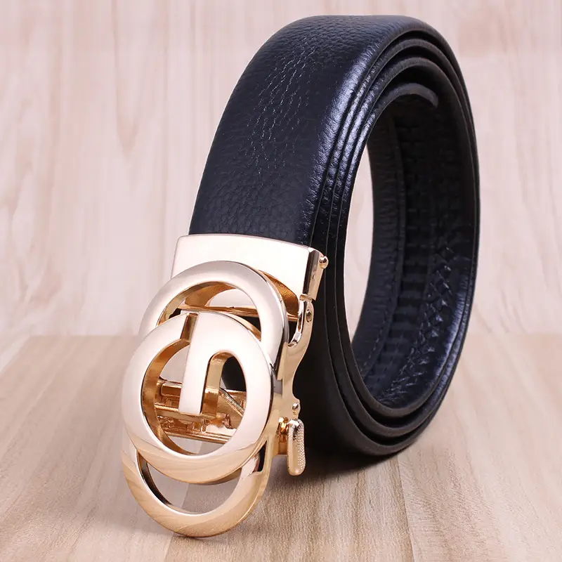 Men's Black Leather Belt with Gold Eagle Buckle - Image 3