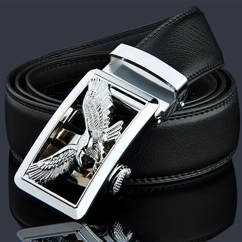 Men's Black Leather Belt with Gold Eagle Buckle - Image 5