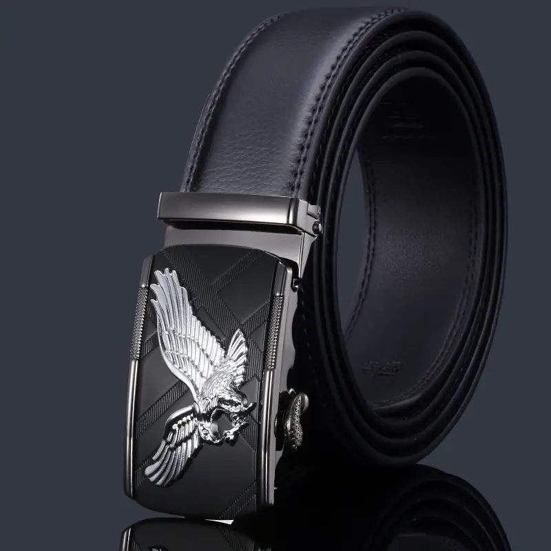 Men's Black Leather Belt with Gold Eagle Buckle - Image 6