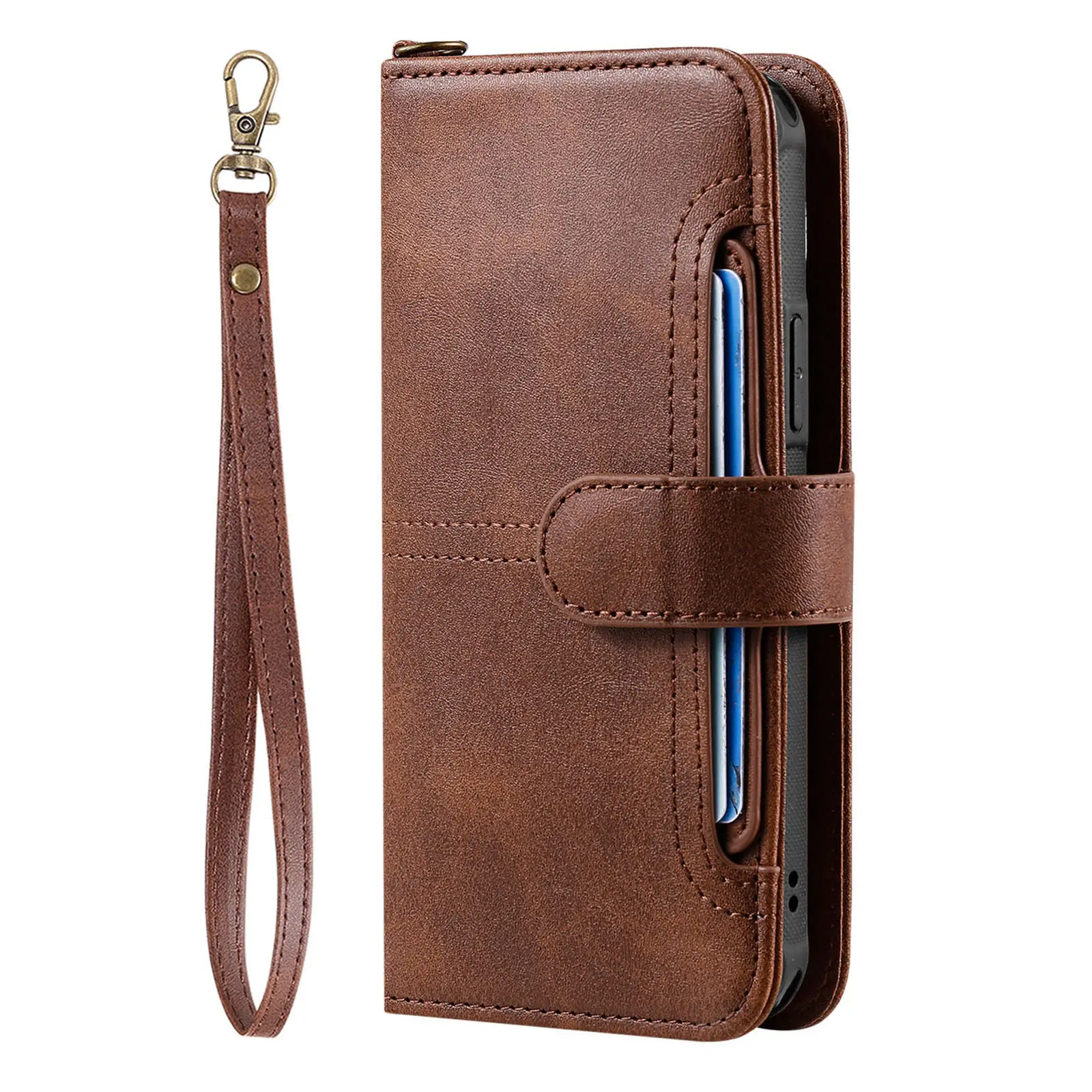 Two-In-One Phone Leather Case with Wristlet & Card Stand