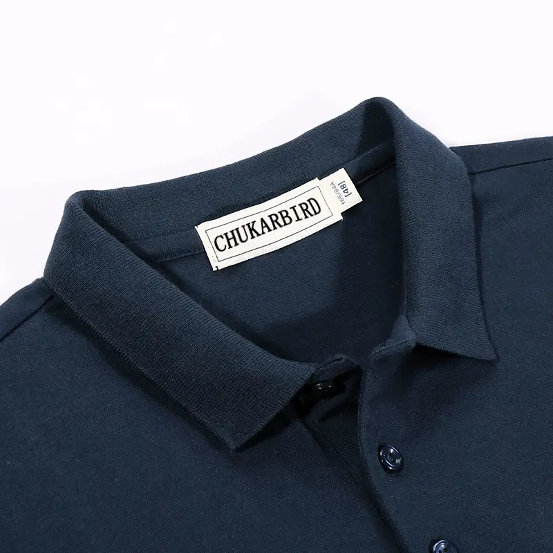 Men's Navy Striped Polo Shirt Long Sleeve Contrast Stitching - Image 3