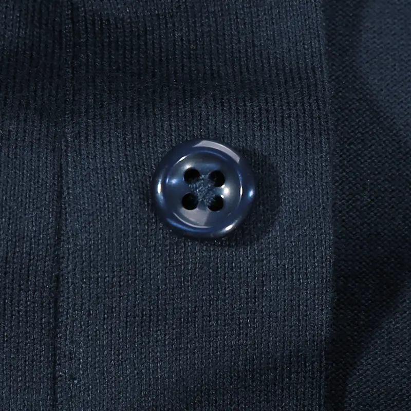 Men's Navy Striped Polo Shirt Long Sleeve Contrast Stitching - Image 4