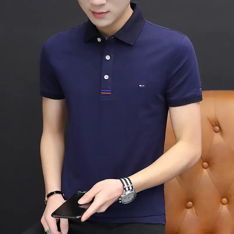 Men's White New Lapel Polo T-Shirt Short Sleeve - Image 4