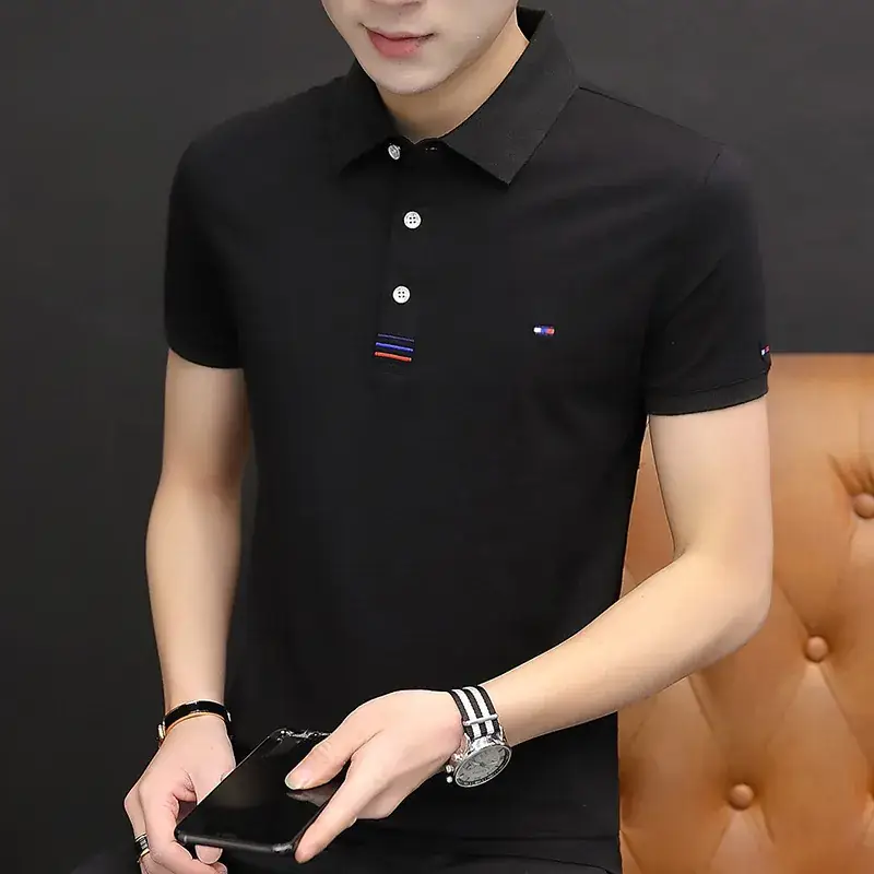 Men's White New Lapel Polo T-Shirt Short Sleeve - Image 3