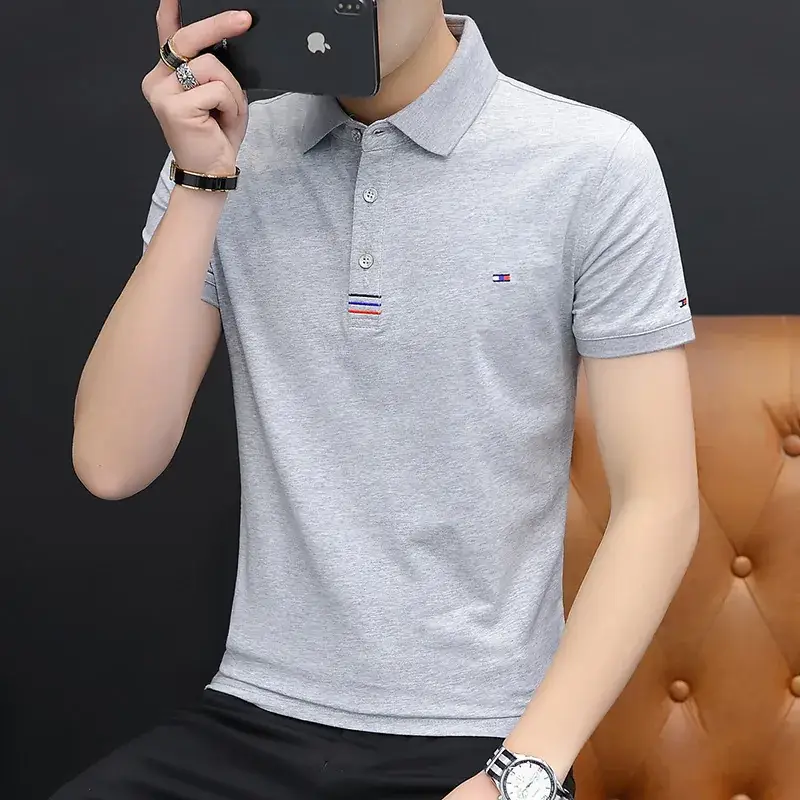 Men's White New Lapel Polo T-Shirt Short Sleeve - Image 2