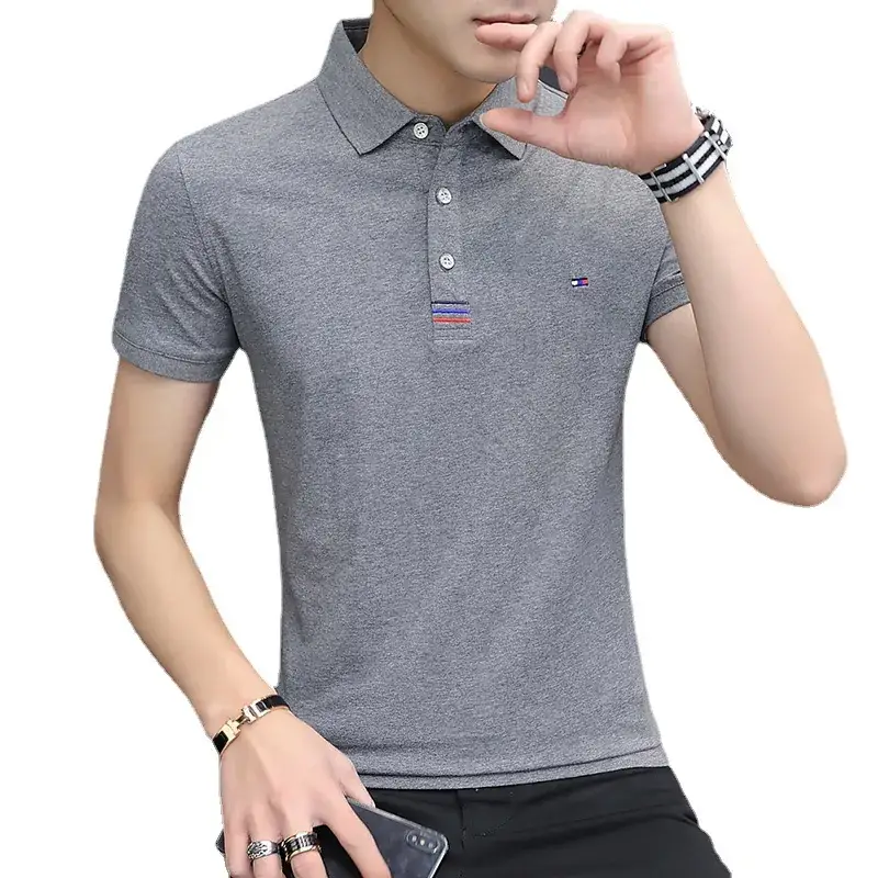 Men's White New Lapel Polo T-Shirt Short Sleeve - Image 6