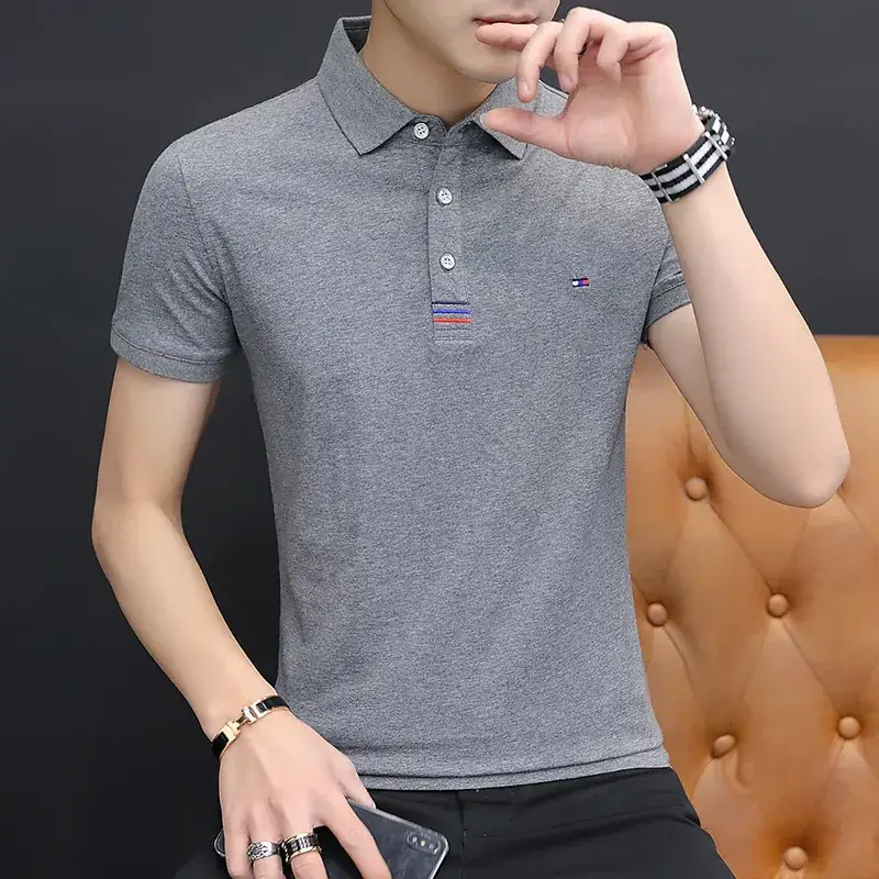 Men's White New Lapel Polo T-Shirt Short Sleeve - Image 5