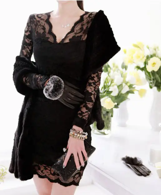 Black Lace V-Neck Low Cut Bodycon Dress for Women — feature 2