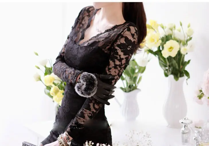 Black Lace V-Neck Low Cut Bodycon Dress for Women — feature 7