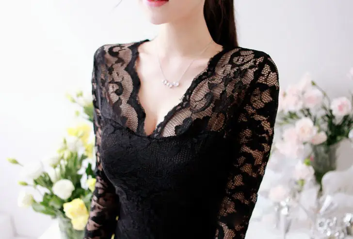 Black Lace V-Neck Low Cut Bodycon Dress for Women — feature 8