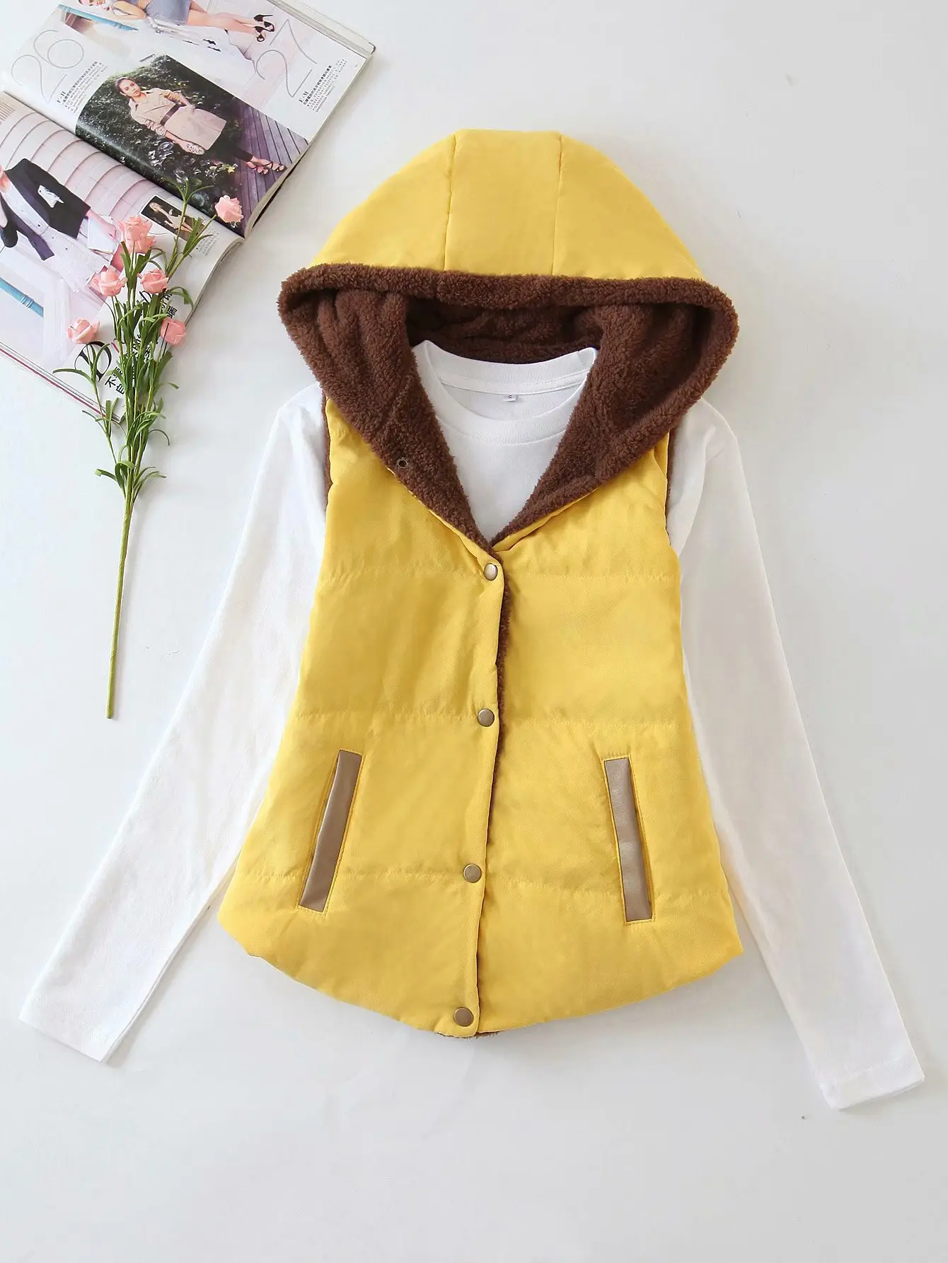 Women Hooded Cotton Vest Blue Winter Warm Vest - Image 2