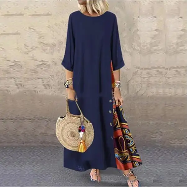 2023 Navy Blue 7-Piece Crewneck Dress with Contrast Stitching - Image 4