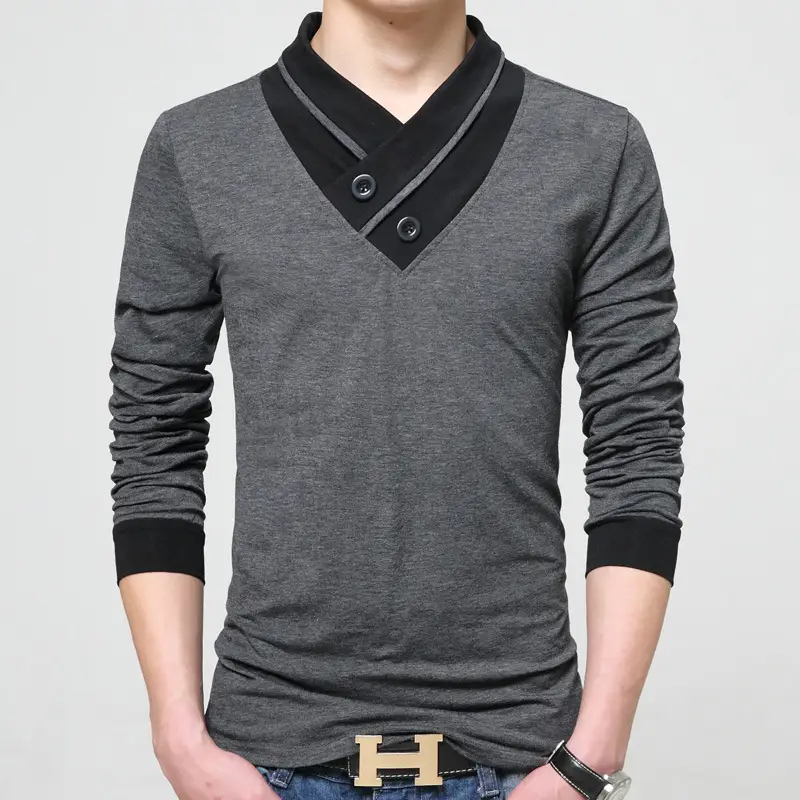 Men's 2023 T-Shirt Korean Collar Long Sleeve 6562 - Image 4