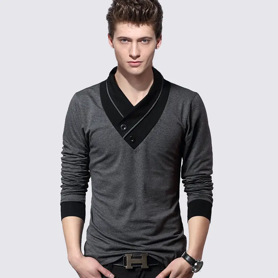 Men's 2023 T-Shirt Korean Collar Long Sleeve 6562 - Image 2