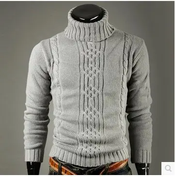 Men Grey Turtleneck Sweater Thick Warm Winter Wear - Image 5