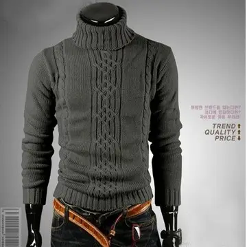 Men Grey Turtleneck Sweater Thick Warm Winter Wear - Image 2