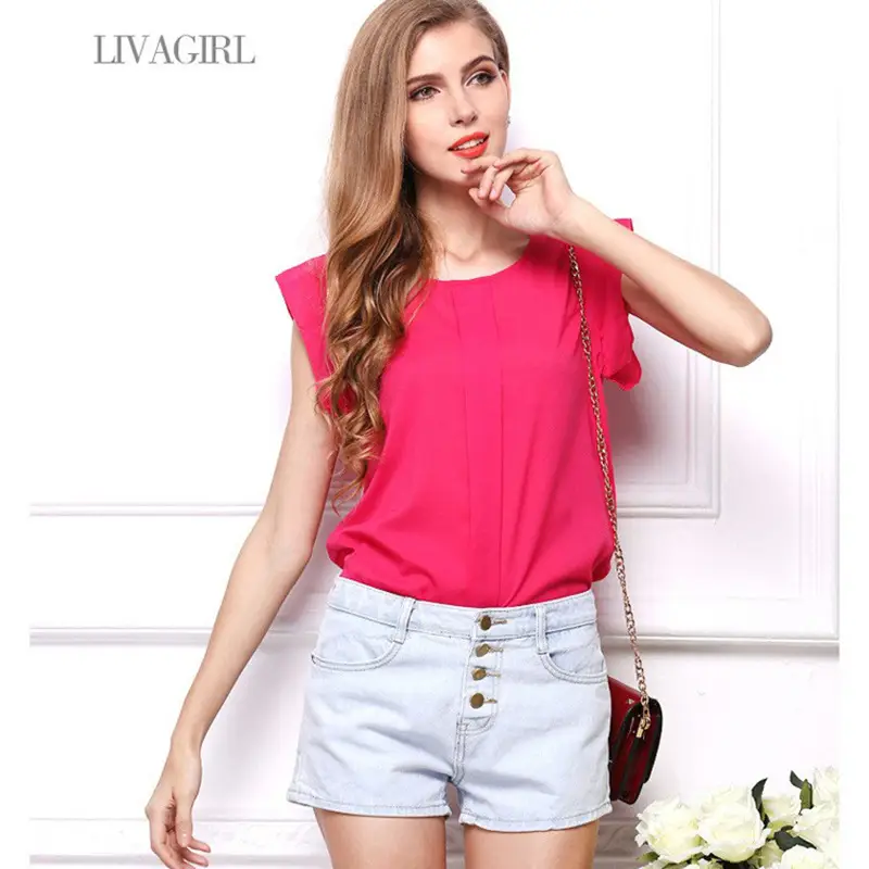 Women Chiffon T-Shirt Set Green Solid Color - Image 9
