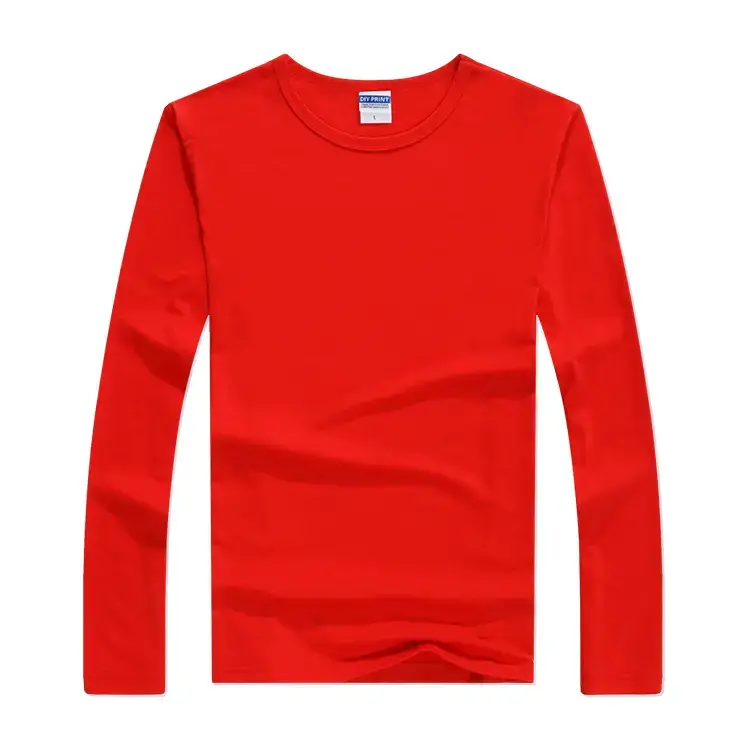 Red Lycra Cotton Men's Round Neck Long Sleeve T-Shirt