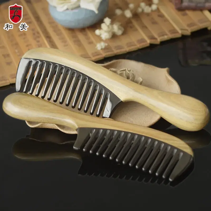 Buffalo Horn Stiletto Comb 18cm Green Sandalwood - Image 10