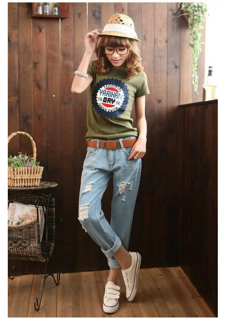 Women Ripped Denim Harem Pants 9/10 Length Casual Distressed — feature 10