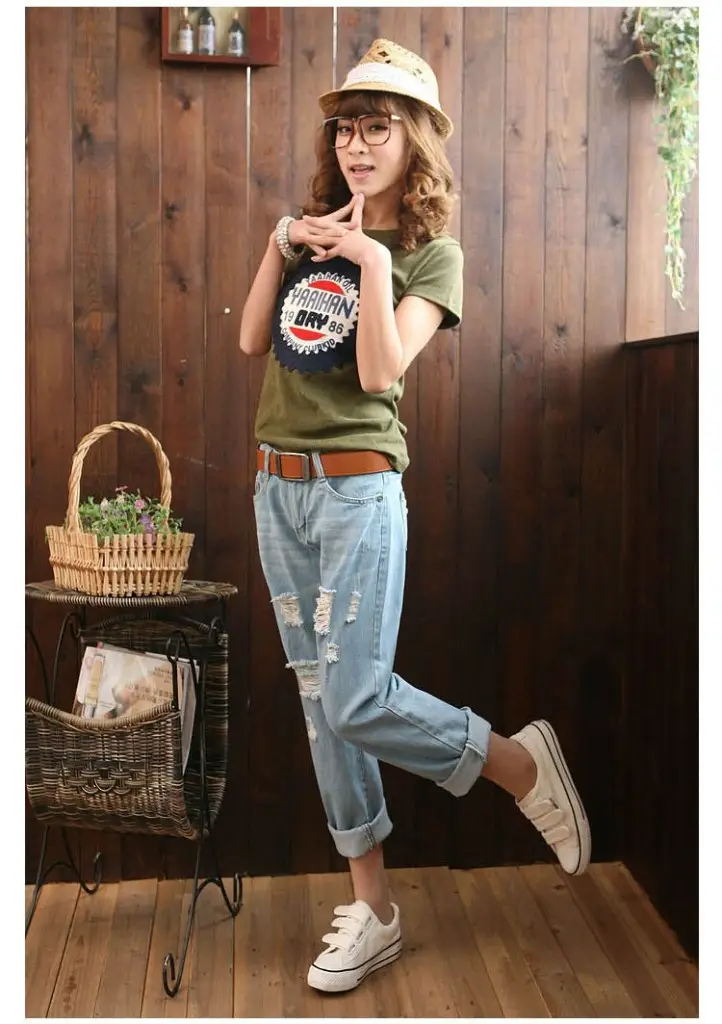 Women Ripped Denim Harem Pants 9/10 Length Casual Distressed — feature 11