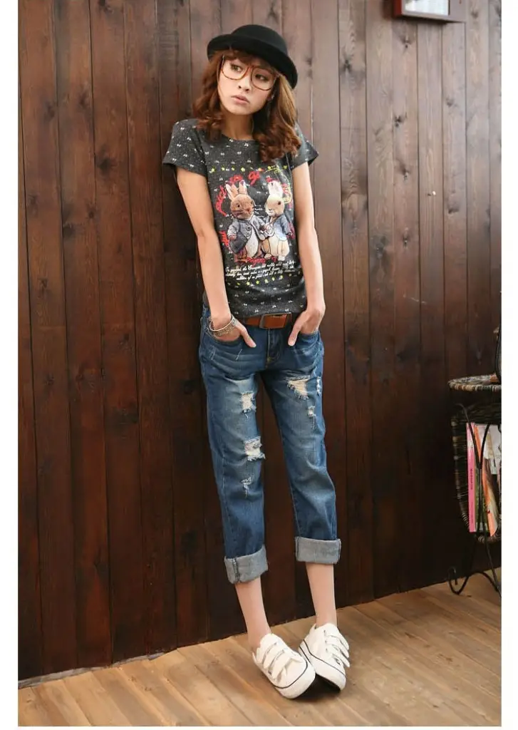 Women Ripped Denim Harem Pants 9/10 Length Casual Distressed — feature 13
