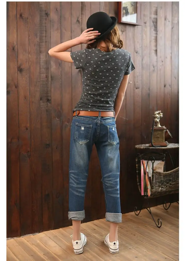 Women Ripped Denim Harem Pants 9/10 Length Casual Distressed — feature 18